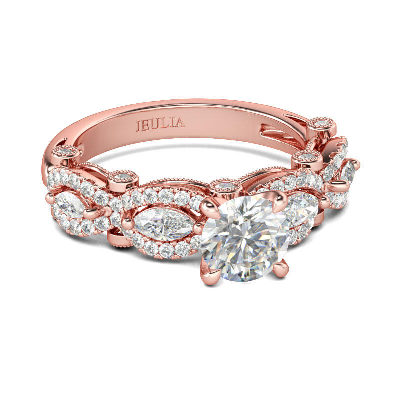 Jeulia Vintage Rose Gold Tone Round Cut Sterling Silver Ring