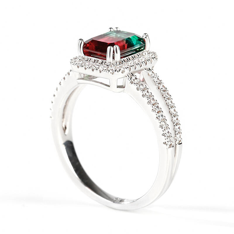 Jeulia "One of a kind" Emerald Cut Sterling Silver Watermelon Ring