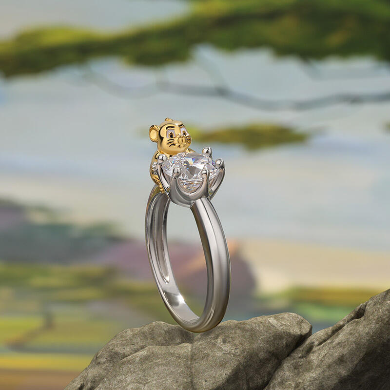 Jeulia Hug Me "Król Dżungli" Lew Korona Okrągłe Cięcie Srebrny Pierścionek