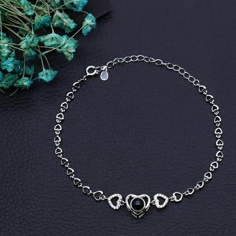 Sterling Silver Personalized Heart Photo Projection Bracelet Gift for Her