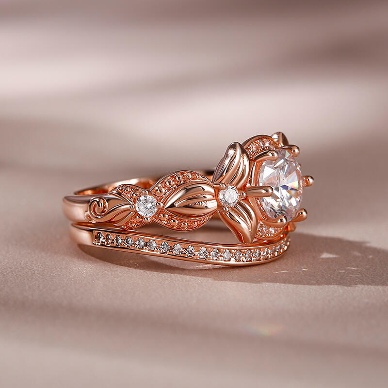 Jeulia Nature Inspired Round Cut Sterling Silver Ring Set