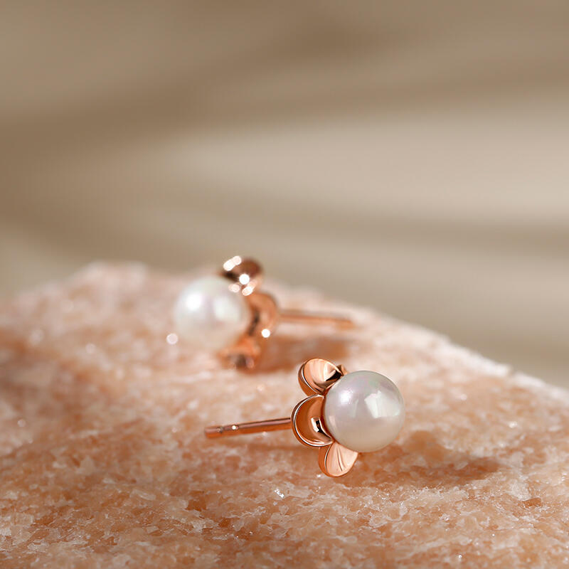 Jeulia "Ruffled Petals" Cultured Pearl Sterling Silver Children's Earrings