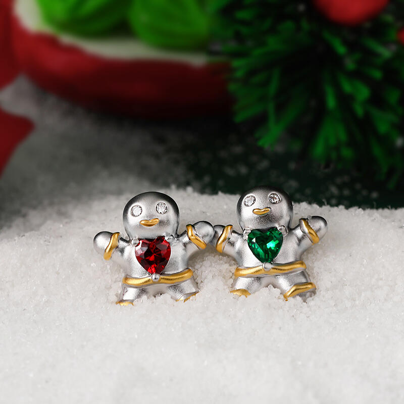 Jeulia "Little Sweeties" Gingerbread Man Stud Sterling Silver Earrings
