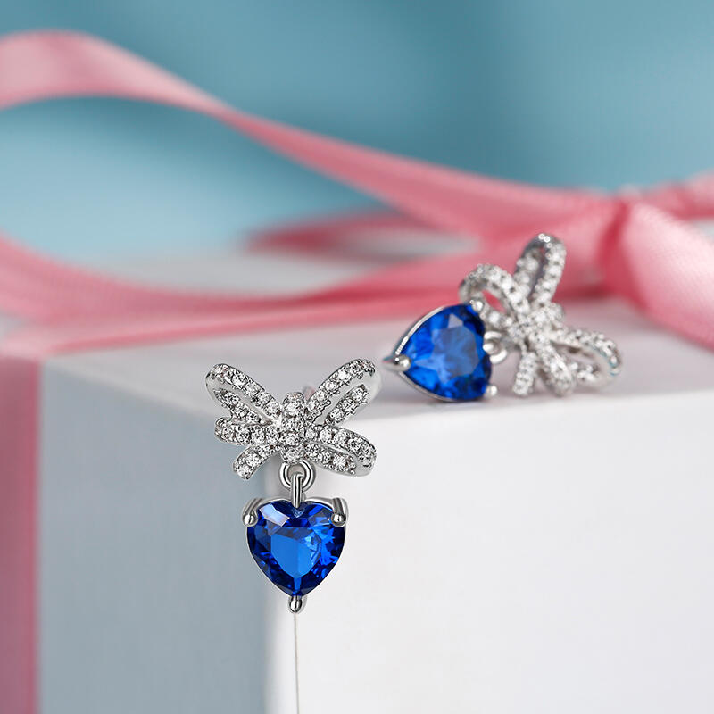 Jeulia Bowknot Love Heart Sterling Silver Earrings