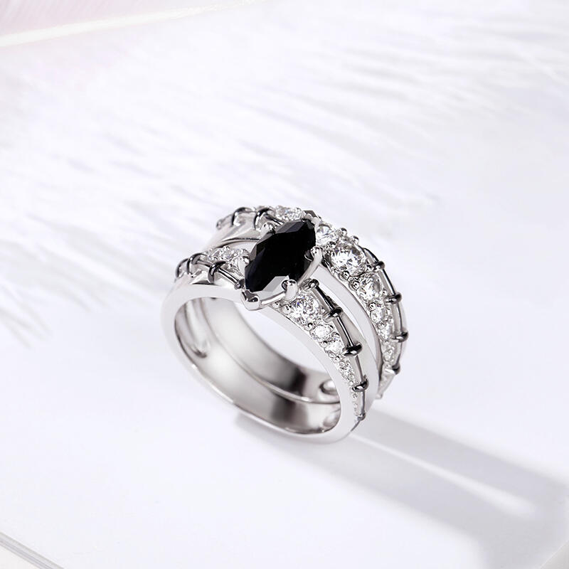 Jeulia Diagonal Marquise Cut Sterling Silver Ring Set