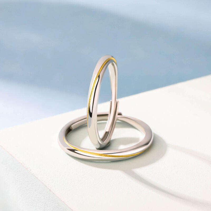 Jeulia Anillos de pareja de Möbius en dos tonos de plata de ley de talla ajustable