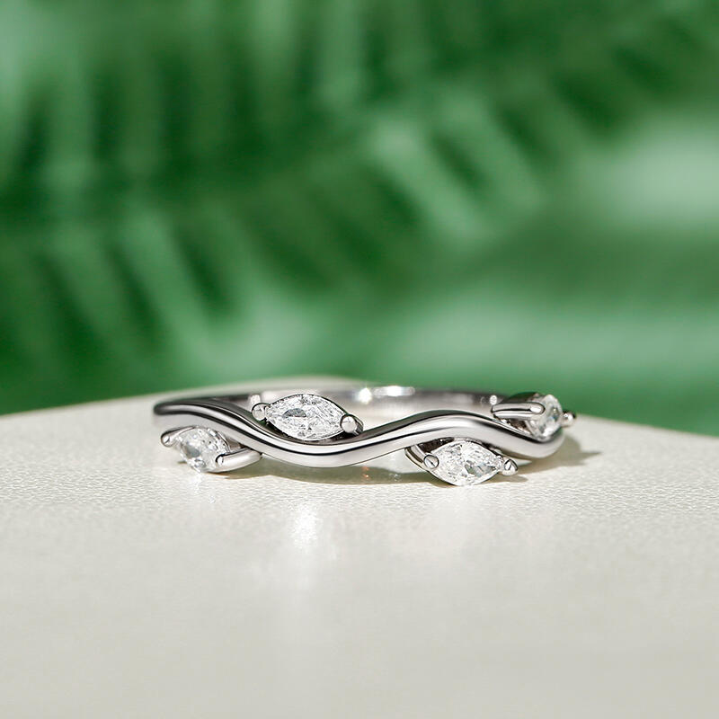 Jeulia "Branch & Leaves" 10K/14K/18K Gold Platinum Marquise Cut Band