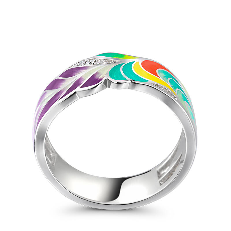 Jeulia Anillo Hoja de Esmalte de Plata Esterlina de Las Mujeres