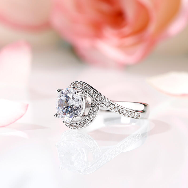 Jeulia Anillo de boda de corte redondo halo de de plata de ley