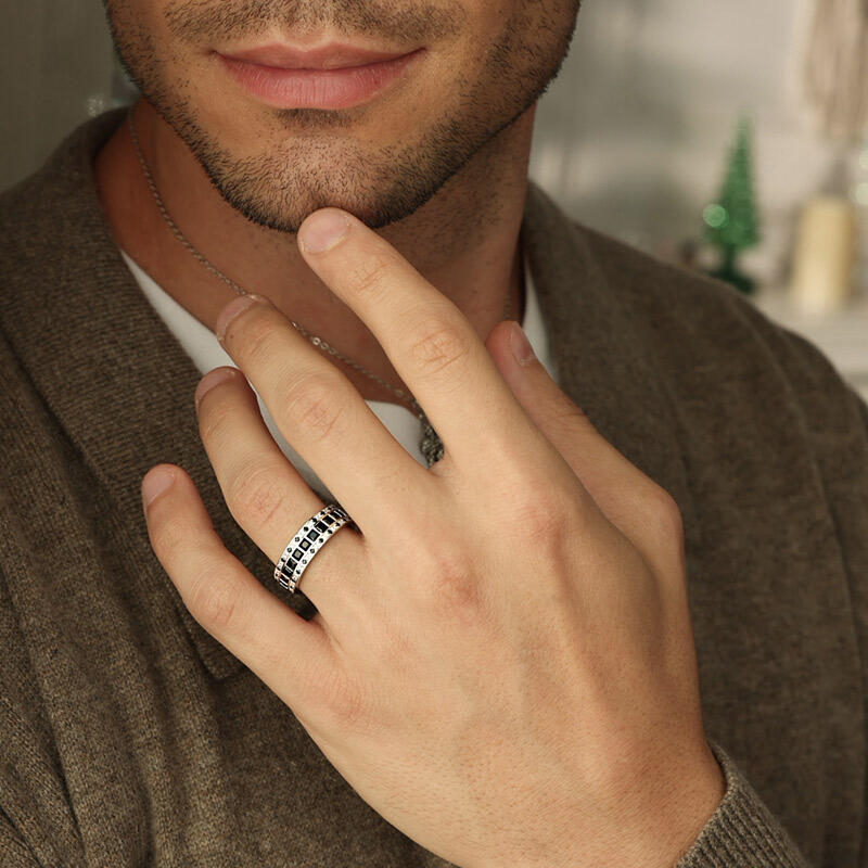 Jeulia Anillo para hombre de plata esterlina con corte princesa