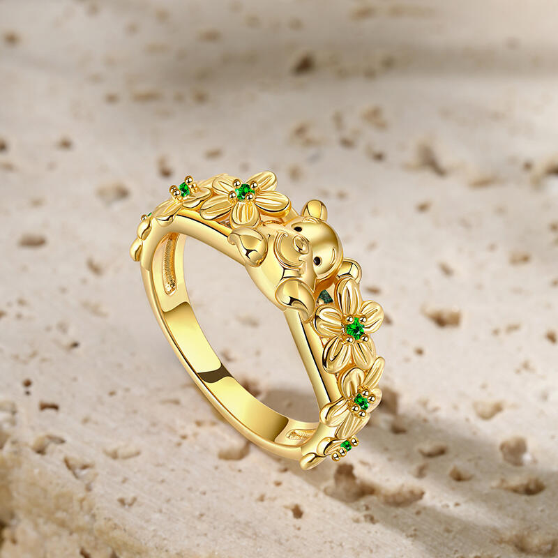 Jeulia Anillo de Mujer de Plata de Ley con Flores del Oso