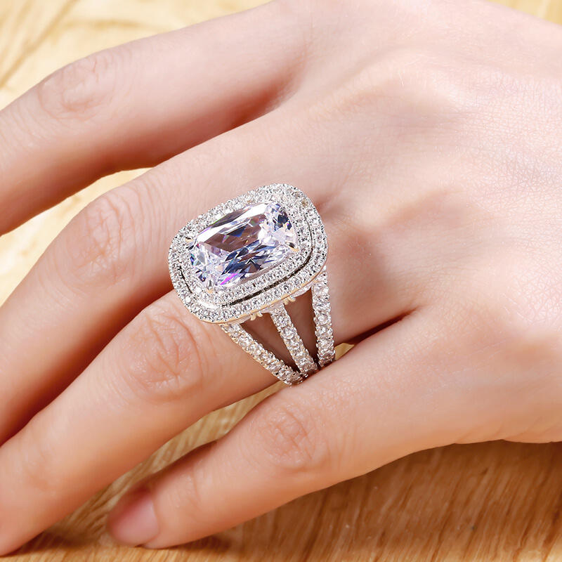 Jeulia Double Halo Cushion Cut Sterling Silver Ring