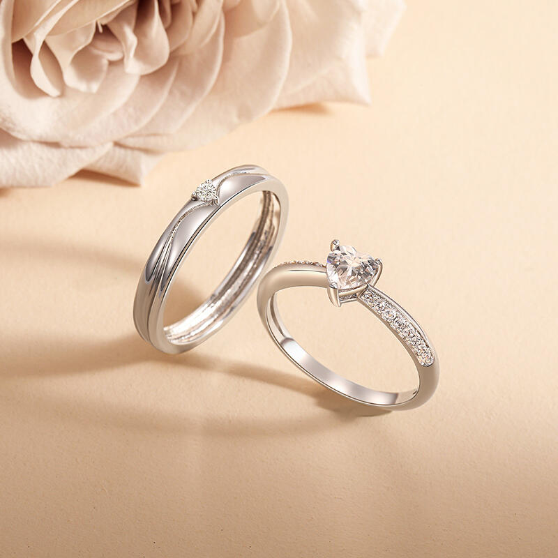 Simple Heart Solitaire Custom Engagement Ring Eternity Band