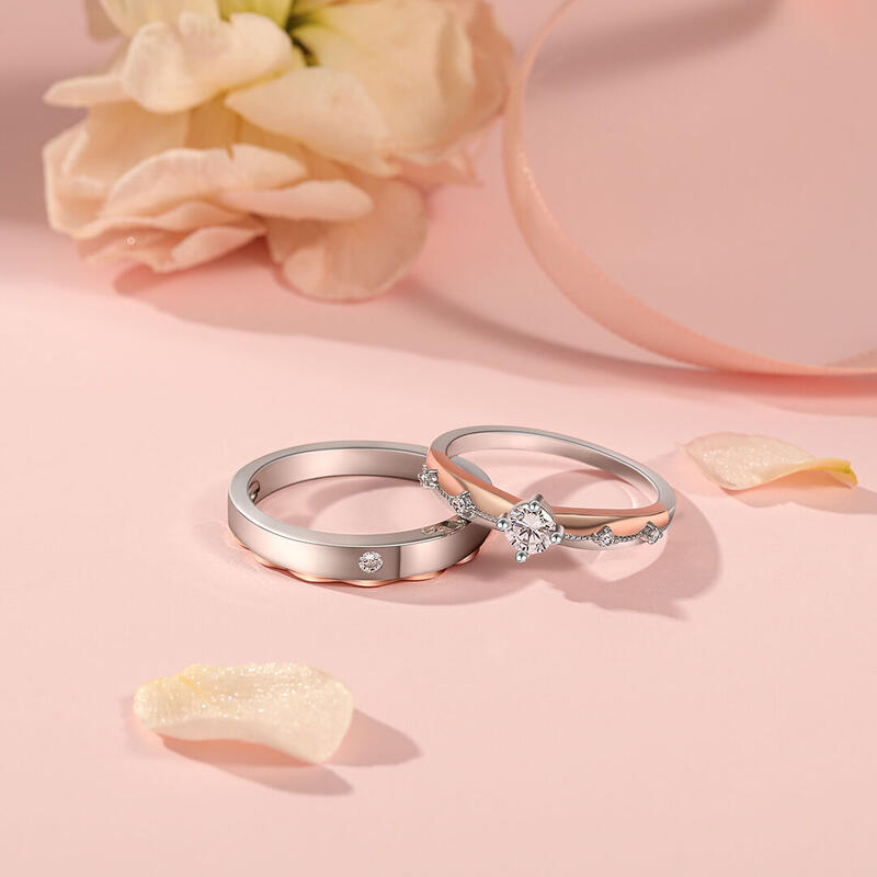 Jeulia ツートーン プリンスクローク&プリンセスガウン カップルリング スターリングシルバー