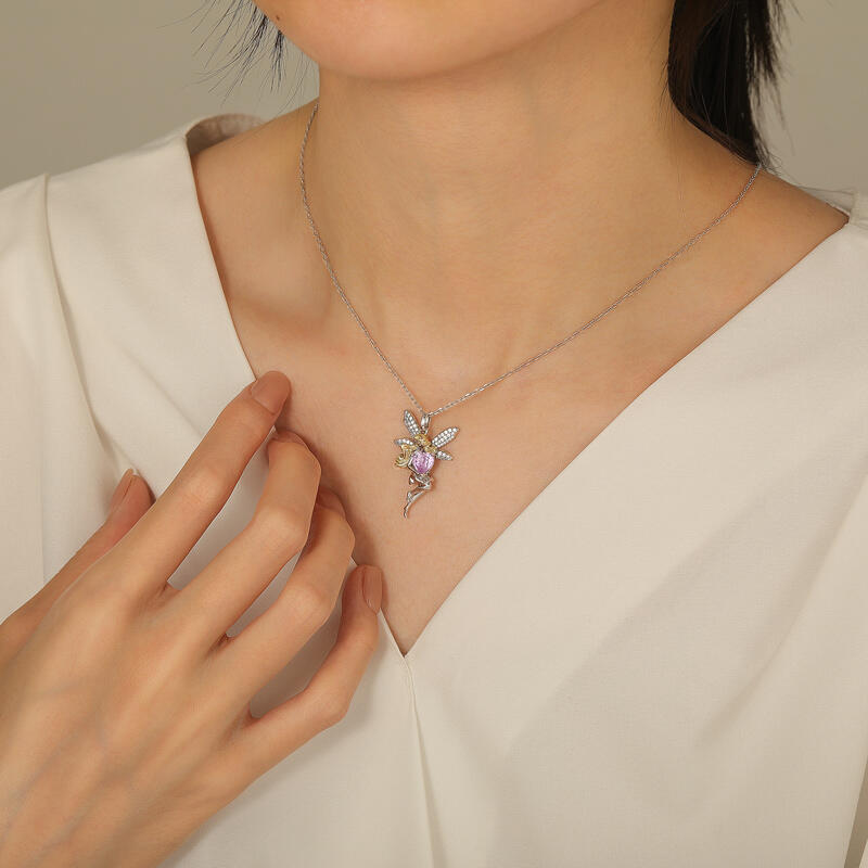 Jeulia Midsummer Night Collar de Corazón de Hada Bicolor de Moda en Plata Esterlina