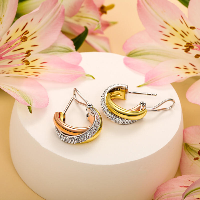 Jeulia Boucles d'Oreilles à Triple Couleur avec Pierres Précieuses Argent Sterling