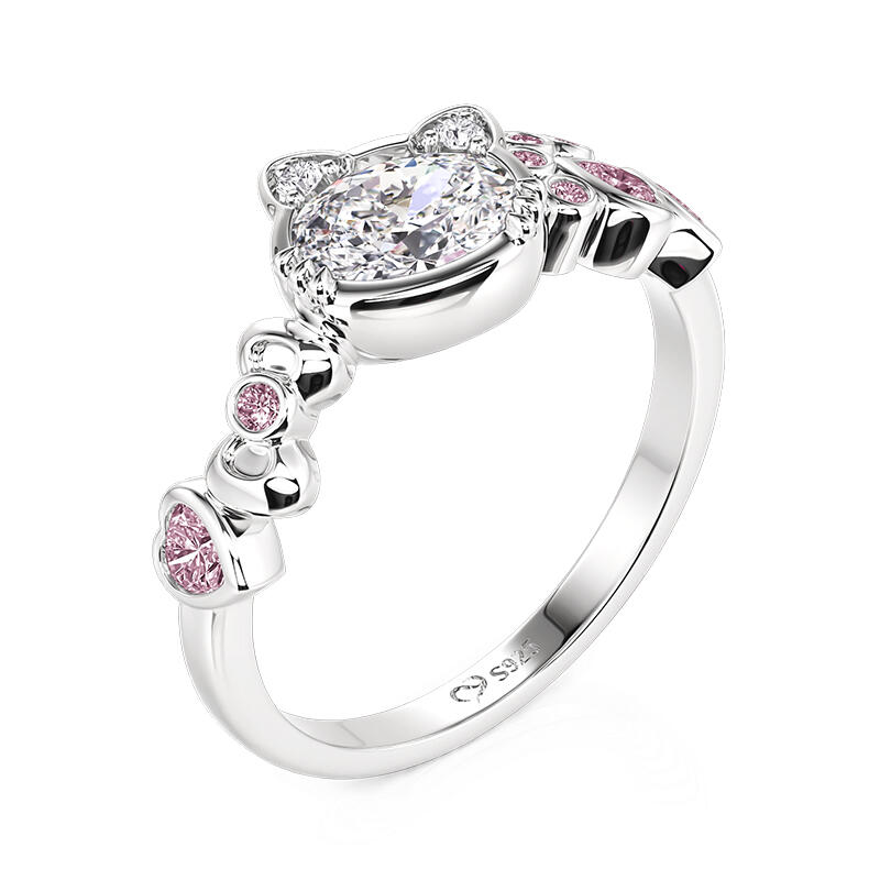 Jeulia Anillo de Gato de Moda con Lazo y Piedras Rosas
