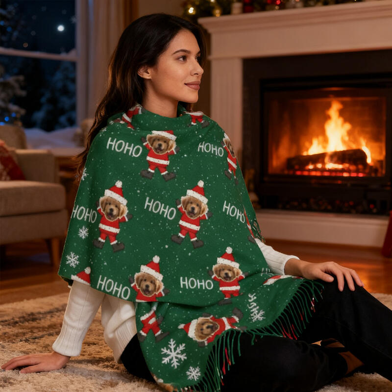 "Christmas Puppy" Custom Scarf with Pet Photo Winter Gift for Pet Owners