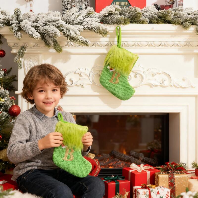 Personalized Green Monster Letter Christmas Stockings Cute Gifts for Kids