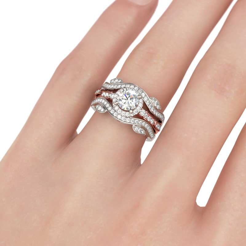 Jeulia Two Tone Round Cut Interchangeable Sterling Silver Ring Set