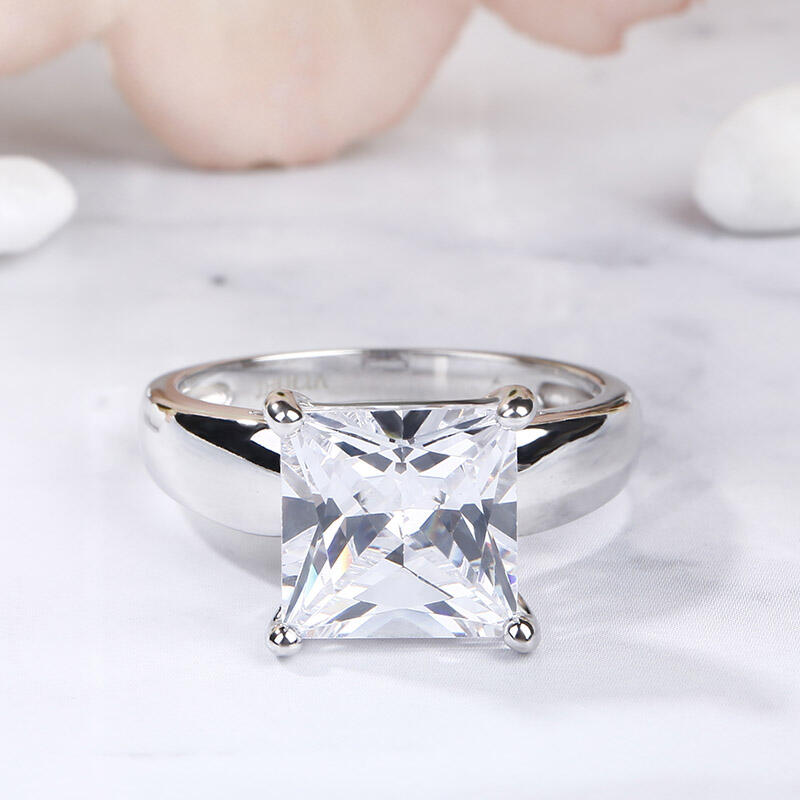 Jeulia Anillo Solitario De Talla Princesa En Plata De Ley