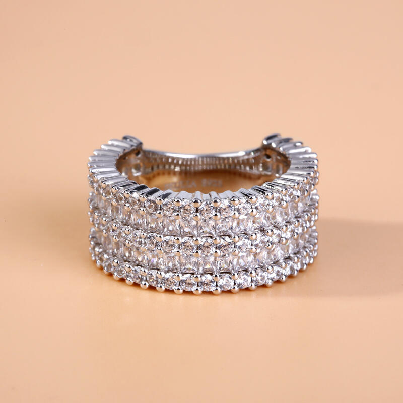 Jeulia Wide Radiant Cut Sterling Silver Women's Band