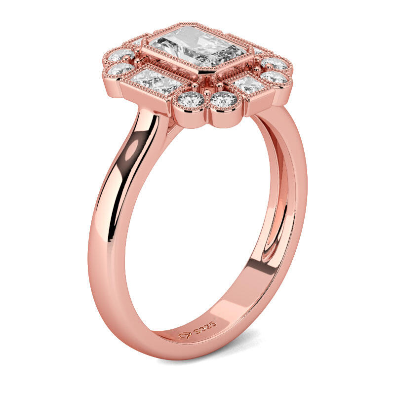 Jeulia Milgrain Emerald Cut Sterling Silver Ring