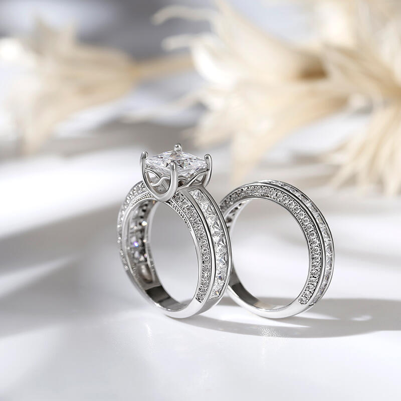 Jeulia Princess Cut Ring Set i sterlingsilver för kvinnor