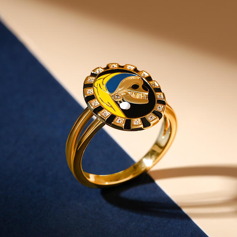 Jeulia "Skull with a Pearl Earring" Two Tone Sterling Silver Ring