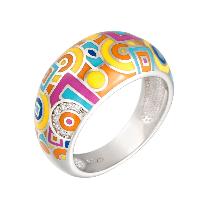 Jeulia "Geometrisch" Mehrfarbig Emaille Sterling Silber Damen Ring Bandring