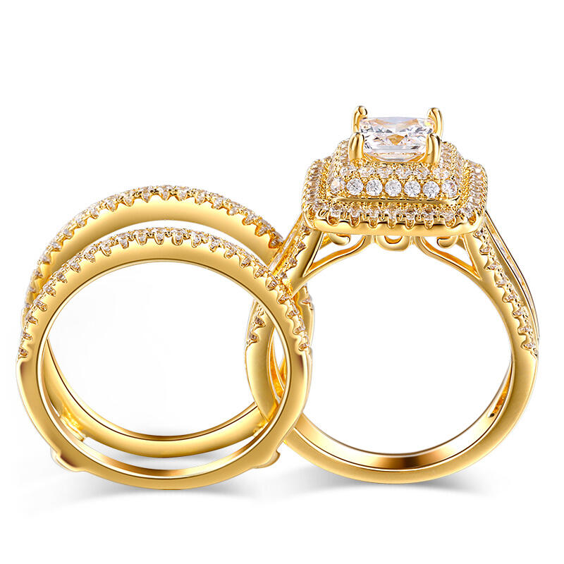 Jeulia tre halo Princess Cut Sterling Silver Enhancer Ring Set