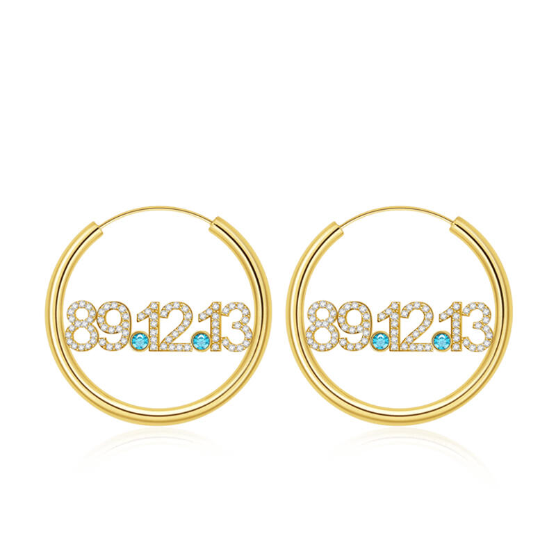 Birthday Custom Diamond Date Birthstone Hoop Earrings