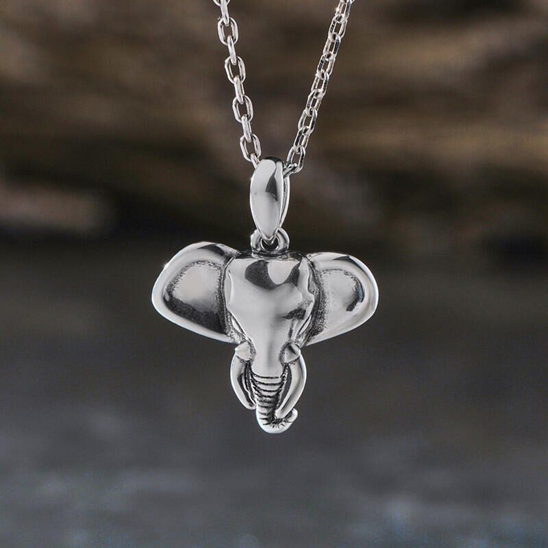 Jeulia "Elephant Head" Safari Sterling Silver Necklace