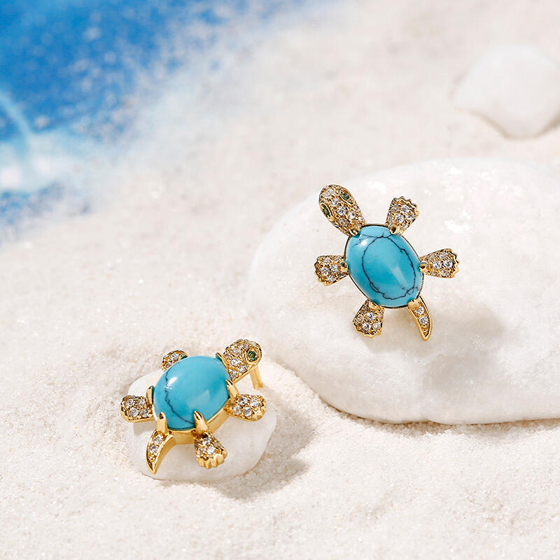 Jeulia "Wise Tortoise" Turquoise Design Sterling Silver Earrings