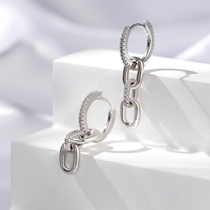 Jeulia Pendientes con eslabones de plata de ley