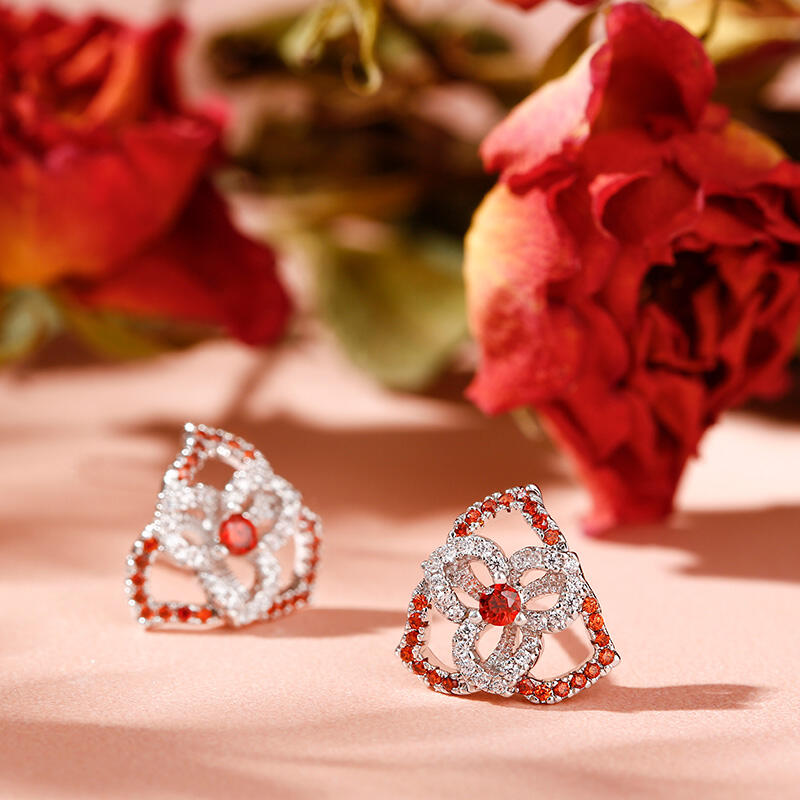 Jeulia "Love Never Die" Heart Petals Flower Sterling Silver Stud Earrings