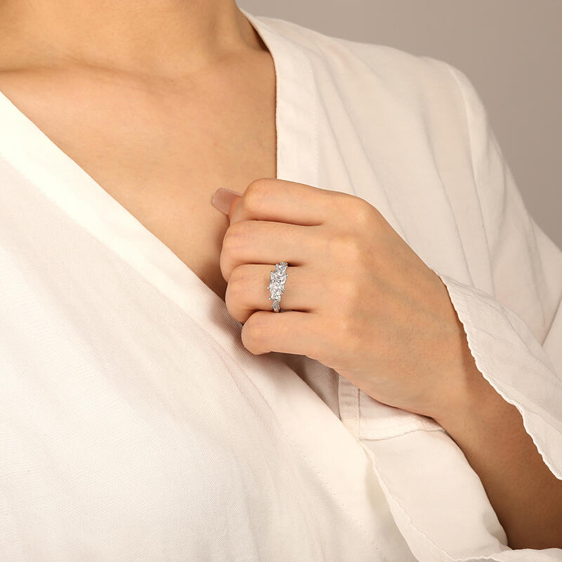 "For Eternity"  Asscher Cut Three Stone Engagement Ring