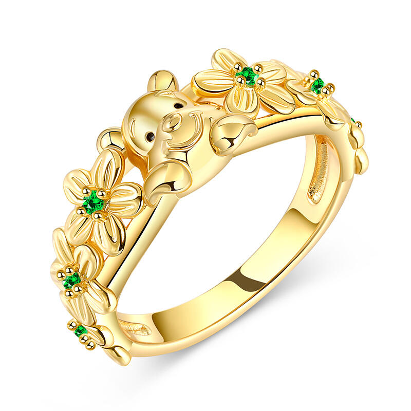 Jeulia Anillo de Mujer de Plata de Ley con Flores del Oso