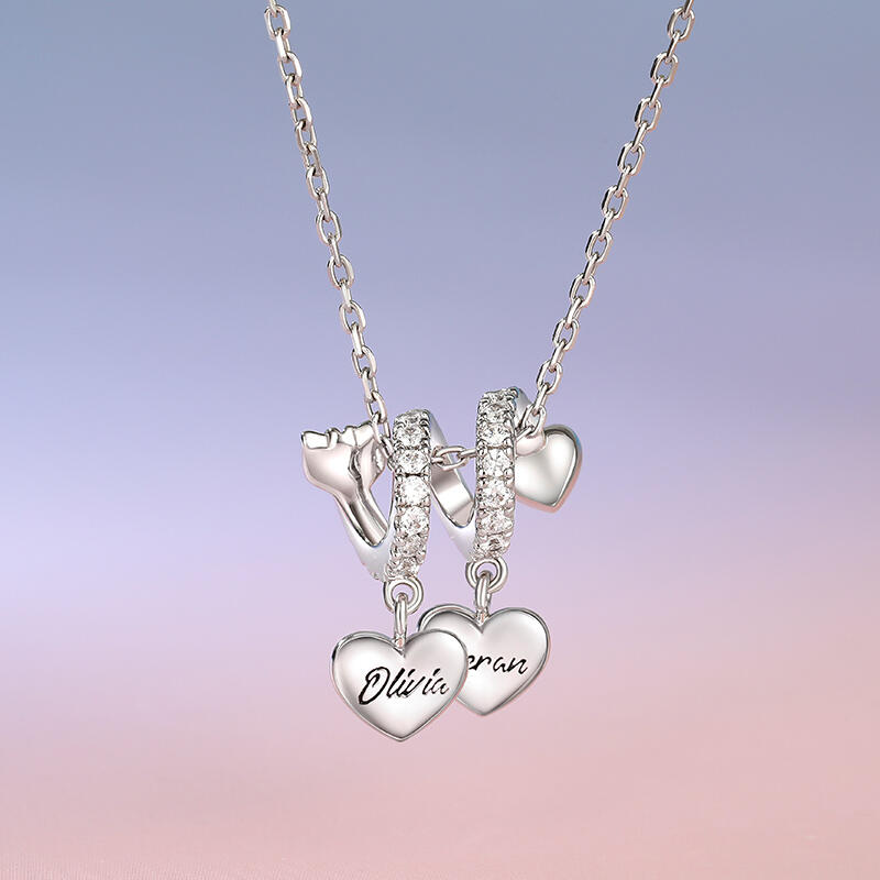Jeulia "Heart to Heart" Custom Arrow Birthstone Necklace Silver Engravable