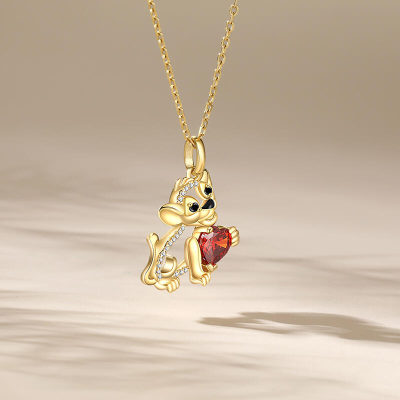 Jeulia Hug Me Cartoon Lion Custom Birthstone Heart Necklace Sterling Silver
