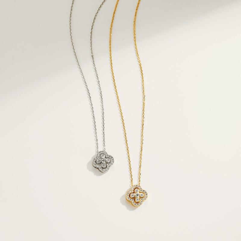 Jeulia Detachable Clover Silver Necklace Gold Tone Clavicle Chain