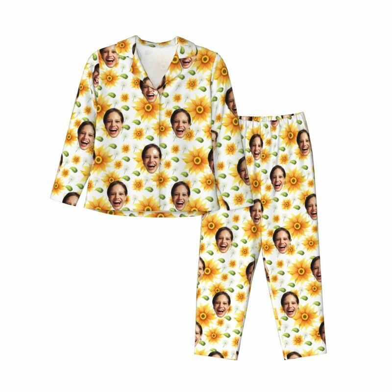 Personalisierte Schlafanzüge benutzerdefinierte Foto helle Sonnenblume Blätter Muster Design attraktives Geschenk für Sie