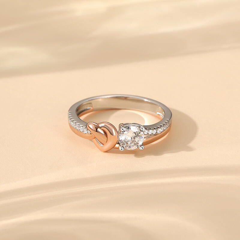 Jeulia Anillo de Promesa Nudo Corazón Personalizado Dos Tonos con Piedra de Nacimiento