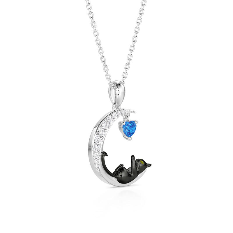 Jeulia Moon Huggers Custom Birthstone Cat Necklace