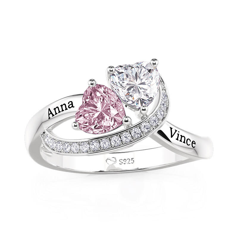 Jeulia Twisted Custom Double Heart Birthstone Name Ring