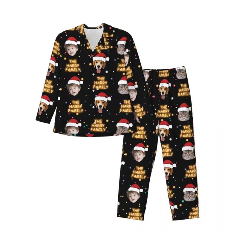 Personalized Pajamas Custom Photos with Santa Hat Design Perfect Christmas Gift for Family