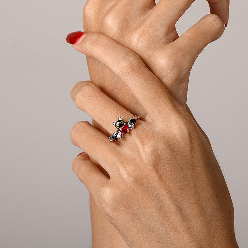 Jeulia Petland ツートーン キュート ブラックキャット ハート ボウ リング