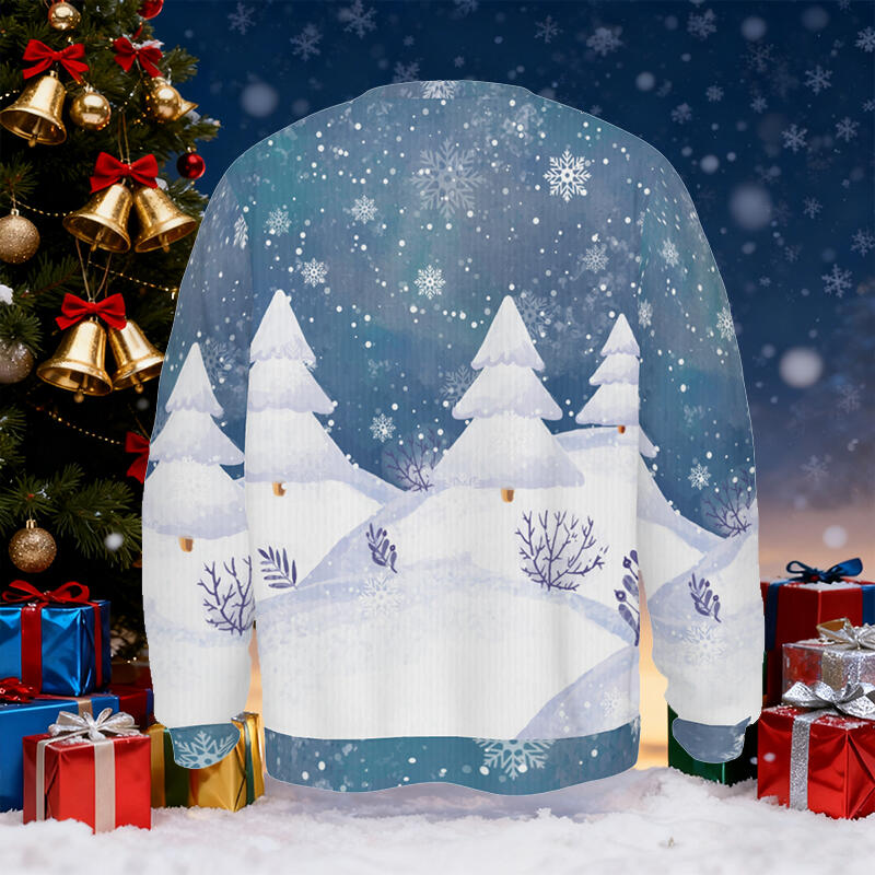 Personalized Ugly Sweater Unisex Custom Pet's Photo Snowy Scene Design Creative Christmas Gift for Pet Lovers