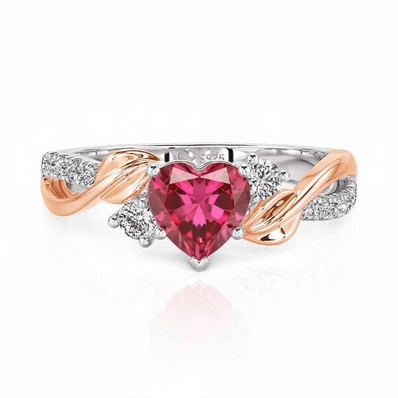 Jeulia Amore Two Tone Custom Leaf Heart Birthstone Ring