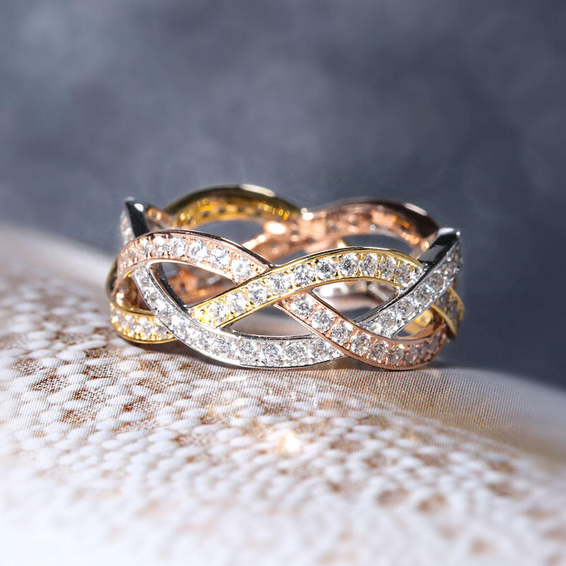 Jeulia Tri-Tone Intertwined Sterling Silver Women's Band